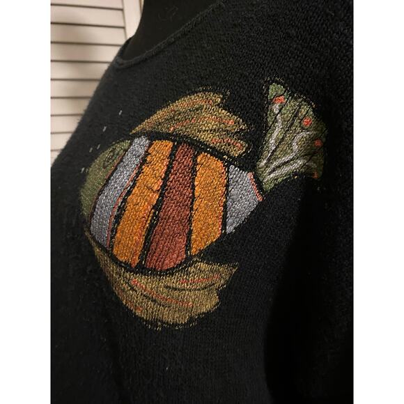 Black Light Slub Relaxed 100% Cotton Painted Fish Drop Shoulder One size Sweater - Picture 3 of 9